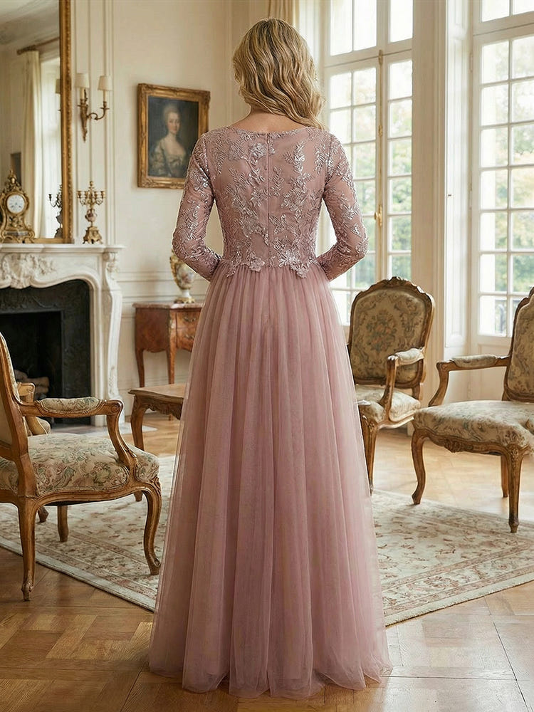 Tulle Crew Neck Lace Applique Mother of the Bride Dresses