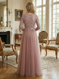 Tulle Crew Neck Lace Applique Mother of the Bride Dresses