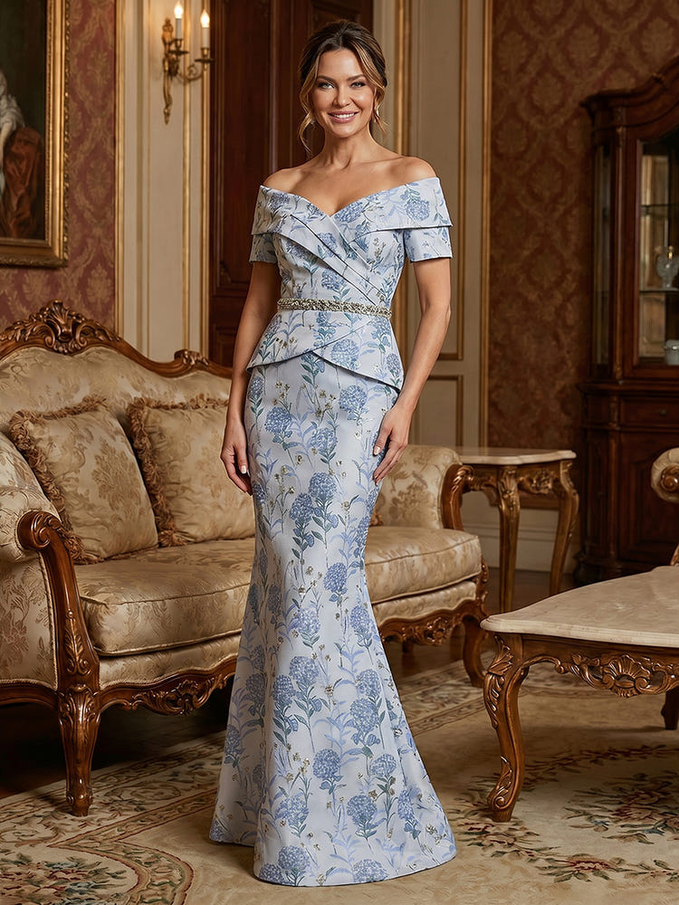 Mermaid Floral Embroidery Pleated Mother of the Bride Dresses