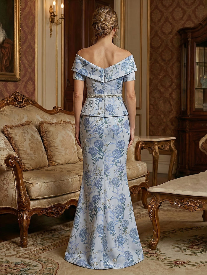 Mermaid Floral Embroidery Pleated Mother of the Bride Dresses