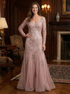 Tulle Mermaid V Neck Lace Applique  Mother of the Bride Dresses