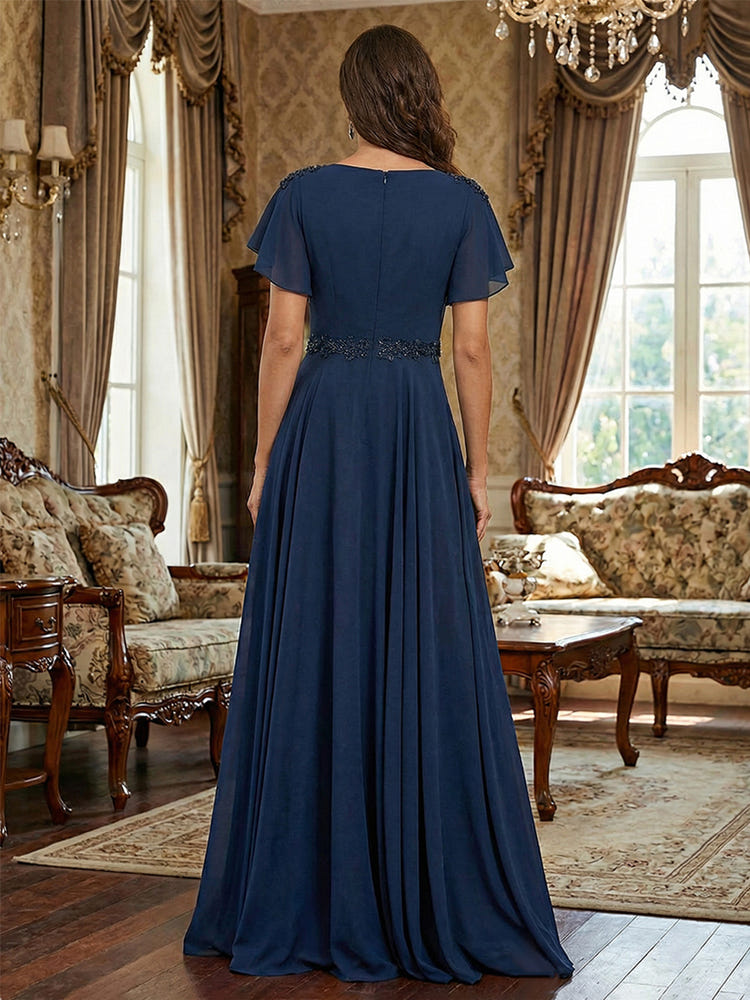 Chiffon A-Line V Neck Applique  Mother of the Bride Dresses