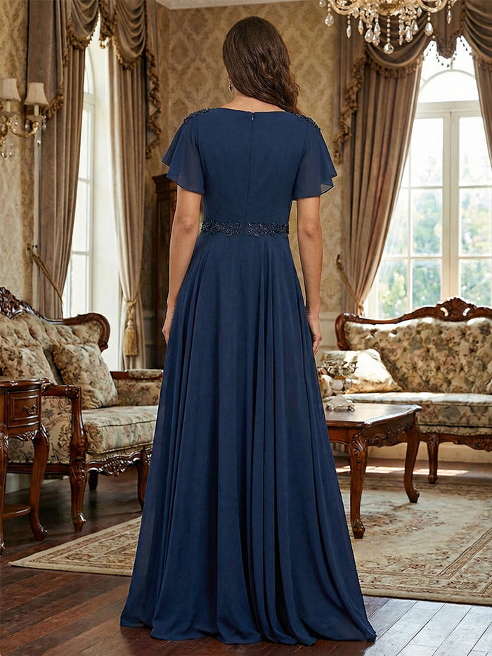 Chiffon A-Line V Neck Applique  Mother of the Bride Dresses