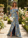 Satin Jacquard Pleated Off the Shoulder Mother of the Bride Dresses
