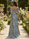 Satin Jacquard Pleated Off the Shoulder Mother of the Bride Dresses
