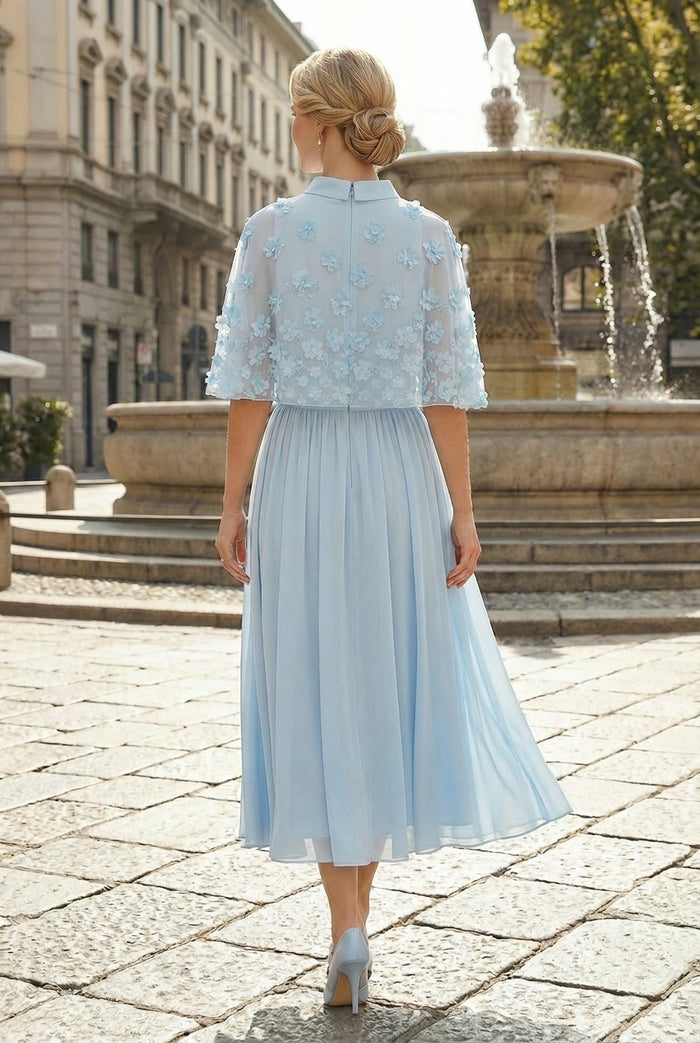 Chiffon A-Line Crew Neck 3D Flowers Mother of the Bride Dresses with Caps