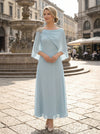 Chiffon A-Line Boat Neck  Rhinestone Mother of the Bride Dresses with Caps