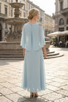 Chiffon A-Line Boat Neck  Rhinestone Mother of the Bride Dresses with Caps