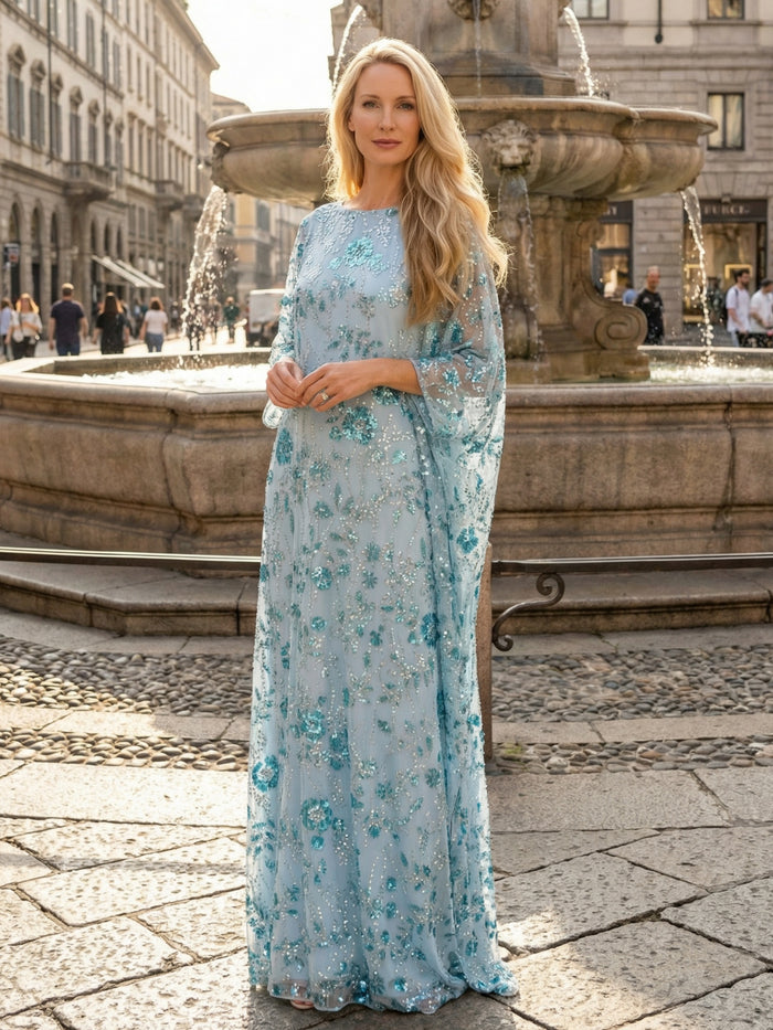 Sequin Embroidery A-Line Crew Neck Embroidery Mother of the Bride Dresses