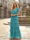 Chiffon A-Line V Neck Tiered Mother of the Bride Dresses