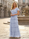 Chiffon A-Line V Neck Tiered Mother of the Bride Dresses