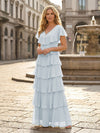 Chiffon A-Line V Neck Tiered Mother of the Bride Dresses