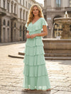 Chiffon A-Line V Neck Tiered Mother of the Bride Dresses