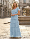 Chiffon A-Line V Neck Tiered Mother of the Bride Dresses