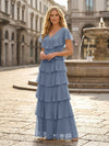 Chiffon A-Line V Neck Tiered Mother of the Bride Dresses