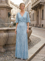Tulle A-Line V Neck Sequin Mother of the Bride Dresses