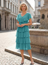 Chiffon A-Line V Neck Tiered Mother of the Bride Dresses