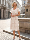 Chiffon A-Line V Neck Tiered Mother of the Bride Dresses