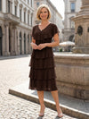 Chiffon A-Line V Neck Tiered Mother of the Bride Dresses