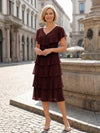 Chiffon A-Line V Neck Tiered Mother of the Bride Dresses