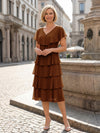 Chiffon A-Line V Neck Tiered Mother of the Bride Dresses
