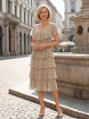 Chiffon A-Line V Neck Tiered Mother of the Bride Dresses