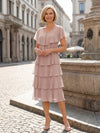 Chiffon A-Line V Neck Tiered Mother of the Bride Dresses