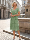 Chiffon A-Line V Neck Tiered Mother of the Bride Dresses