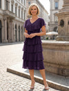 Chiffon A-Line V Neck Tiered Mother of the Bride Dresses