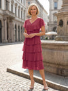 Chiffon A-Line V Neck Tiered Mother of the Bride Dresses