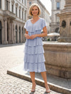 Chiffon A-Line V Neck Tiered Mother of the Bride Dresses