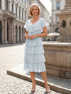 Chiffon A-Line V Neck Tiered Mother of the Bride Dresses