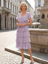 Chiffon A-Line V Neck Tiered Mother of the Bride Dresses