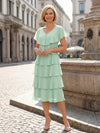 Chiffon A-Line V Neck Tiered Mother of the Bride Dresses