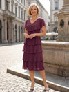 Chiffon A-Line V Neck Tiered Mother of the Bride Dresses