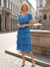 Chiffon A-Line V Neck Tiered Mother of the Bride Dresses