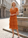 Chiffon A-Line V Neck Tiered Mother of the Bride Dresses