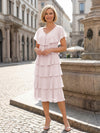 Chiffon A-Line V Neck Tiered Mother of the Bride Dresses