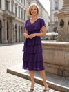 Chiffon A-Line V Neck Tiered Mother of the Bride Dresses