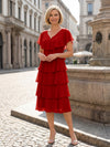 Chiffon A-Line V Neck Tiered Mother of the Bride Dresses