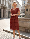 Chiffon A-Line V Neck Tiered Mother of the Bride Dresses