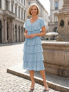 Chiffon A-Line V Neck Tiered Mother of the Bride Dresses