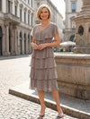 Chiffon A-Line V Neck Tiered Mother of the Bride Dresses
