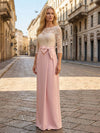 Satin A-Line Crew Neck Lace Mother of the Bride Dresses