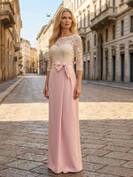 Satin A-Line Crew Neck Lace Mother of the Bride Dresses