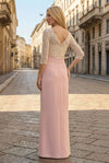 Satin A-Line Crew Neck Lace Mother of the Bride Dresses