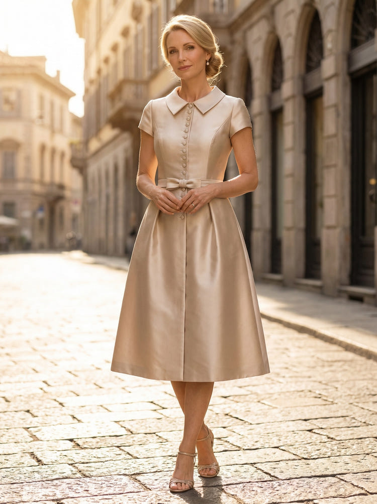 Satin A-Line Crew Neck Bow Mother of the Bride Dresses