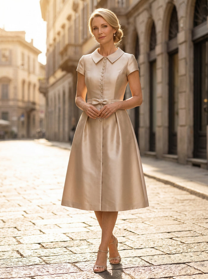 Satin A-Line Crew Neck Bow Mother of the Bride Dresses