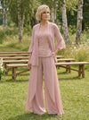 Chiffon V Neck Sequin 3 Pieces Mother of the Bride Pantsuits
