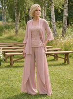 Chiffon V Neck Sequin 3 Pieces Mother of the Bride Pantsuits